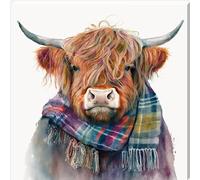 Douglas Highland Cow With Scarf Canvas Wall Art Picture (14” x 14”)