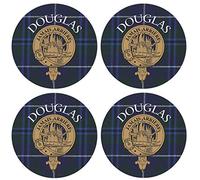 Douglas Scottish Clan Family Name Round Cork Backed Coasters Set of 4