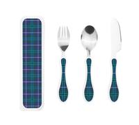 Douglas'S Modern Tartan Portable Kids Utensil Set - Stainless Steel Fork, Spoon & Knife 3-Piece-Set, Easy to Clean, and Perfect for School, Travel, Or Home Use
