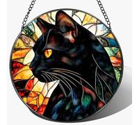 DOUHASU 8″ Stained Glass Window Hanging Ornament, Black Cat Stained Glass Suncatcher Ornament, Sun-Catcher Window Decor | Gifts for Cat Lovers, Pet Lover Gift