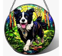 DOUHASU 8″ Stained Glass Window Hanging Ornament, Border Collie Stained Glass Suncatcher Ornament, Sun-Catcher Window Decor | Gifts for Dog Lovers, Dog Lover Gift, Pet Lover Gift