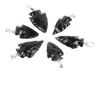 DOUKI Natural Obsidian Pendant Stone, 6pcs Reiki Raw Black Crystal Arrowhead Pendant Jewellery, for Christmas Day, Hallowmas Primary Stones and Minerals