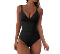 DOULAFASS Backless Shape Push Up Slimming Swimming Costume Women Tummy Control Swimsuit V Neck Sexy One Piece Swimwear Black