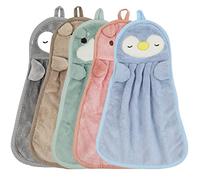 DOULEIN Cute Animal Hand Towels,5 Pack Soft Coral Velvet Microfibre Hanging Hand Towels Quick Dry Hanging Face Towel for Kids Super Absorbent Washcloth with Loop for Kitchen and Bathroom