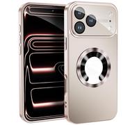 Doulings Magnetic Series Design for iPhone 17 Pro Case,[Compatible with MagSafe][Military Drop&Full Camera Lens Protector] Large Window Logo View Dust-Proof Matte Shockproof Cover,Gold