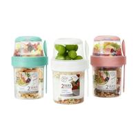 Doumix 3Pcs Overnight Oats Container, 2-Tier 870ML Leak Proof Cerea Yogurt Pots with Spoon, Reusable Breakfast Pots, Meal Prep Jars, Overnight Oats to go Container for Salads, Yruit, yogurt