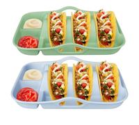 Doumix Silicone Taco Holder with Dividers Set of 2, Reusable Taco Plate with Dipping Sides, Taco Stand Snack Plate for Party & Family Dinners, Tuesday Bar