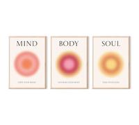 DOUMIYI Wall Art Aura Mind Body Soul Posters Set of 3 for Room Aesthetic Minimalist Positive Quote Canvas Print Home Wall Decor for Yoga Studio Bedroom Living Room Office 12x16in Unframed