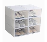 Doumneou 6-Piece Color Shoe Box, Transparent Plastic Shoe Storage Box, Shoe Cabinet Storage Drawer White