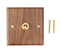 Doumneou Retro American Industrial Style Light Switch Socket, Solid Wood Brass Toggle Switch Plate, Antique Home Stay Switch(1)