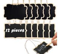 Douounn 12 Mini Chalkboard Signs, Reusable Mini Chalk Boards with Hanging Strings. Chalkboard Labels for Buffet Food Tags, Wedding Place Cards, Table Numbers,Event Decor and Plant Name Tags