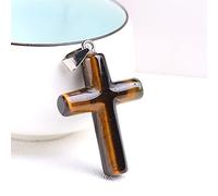 DOUPE Healing crystal decoration Fashion Natural Rose Quartz TIgers Eye Cross Pendant Necklace Jesus Cross Pendant Necklace Jewelry charm Hanging Ornament Gifts (Color : Tigers eye)