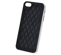 doupi Deluxe Chrome Synthetic Leather Case for iPhone 5 5S SE Art Leather Upholstery Sofa Leather Look Aluminum Shell Protective Cover Case Black