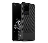 doupi PerfectFit Case for Samsung Galaxy S20 Ultra (S20Ultra), Ultra Thin Feather Light Skin Protective Cover, Carbon Fiber Look Black