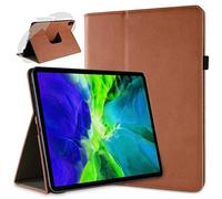 doupi Smart Flip Cover for iPad Pro 11 inch (2. Gen.) 2020, Deluxe Protective Case with Sleep/Wake Function 360 Degree Rotatable Stand Screen Protector, Brown