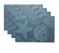 Doupoo Sea Place Mats Beach Theme,Heat Resistant Placemats for Dining Table Mats Set of 4 - Nautical Blue Reversible Placemats Starfish Seashell Conch