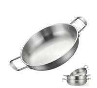 DOUQIFEI Dual Loop Handle Frying Pans,Thickened Stainless Steel Flat Bottom Skillet,for Cooking Seafood Fried Rice, Non Stick pan and Easy Cleaning, for Large Gatherings,Silver (Plata)