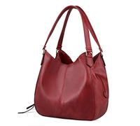 DOURR Women's Multi-pocket Shoulder Bag Fashion Cotton Canvas Handbag Tote Purse, Dark Red - Pu Leather, L
