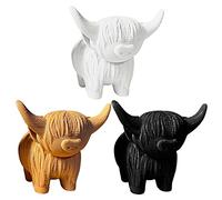 Dous 3 Highland Cow Statue, Realistic Cattle Family Statue, Highland Cows Family Group Ornament For Car Bathroom Decor, Cute Cow Housewarming Decor