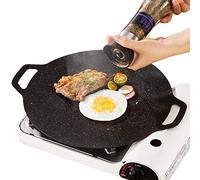 Dous Cast Iron Skillet Pre-Seasoned Round Griddle Korean-BBQ Grill Induction Cooker Non-Stick Grill Baking Pan 10.25" Diameter