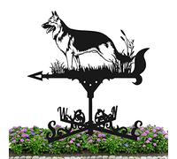 Dous Metal Weathervane,German Shepherd Weathervane Ornament Retro Black Wind Vane Hollow Wind Direction Indicator With Anti-Rust Coating Outdoor Patio Lawn Garden Backyard Decoration