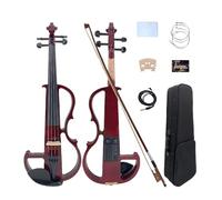 DouscsChart Electric Violin 4/4 Full Size Hand Carved Walnut Wood Ebony Fingerboard Pro Deluxe Hard Case Mongolian Horsehair Bow Featuring 4 Strings Silent Practice Sessions Beginner to Pro (red)