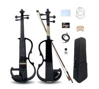 DouscsChart Electric Violin 4/4 Full Size Hand Carved Walnut Wood Ebony Fingerboard Pro Deluxe Hard Case Mongolian Horsehair Bow Featuring 4 Strings Silent Practice Sessions Beginner to Pro (Black)