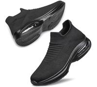 DOUSSPRT Womens Walking Shoes Sock Casual Ladies Fashion Sneakers Comfortable Slip On Air Cushion Platform, Allblack, 6 UK