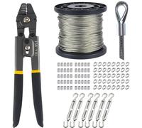 DOUSYU 328ft Wire Rope Crimping Tool Kit, Stainless Steel Wire Rope Cable with 100Pcs Aluminum Crimping Sleeves,50Pcs Stainless Steel Thimbles and 6Pcs Turnbuckle