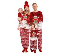 DOUUCO Family Matching Christmas Pyjamas Set Reindeer Pajamas PJs Set Xmas Plaid Pjs Nightwear Loungerwear for Mens Womens Adults Kids