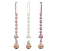 DOUUCO Pack of 3 Silicone Dummy Clip, Dummy Clips for Girls and Boys with Name, Suitable for Baby, Keeps Dummy Clean, Soft, Flexible, BPA-Free, Durable, High Robustness,Grey Pink Purple