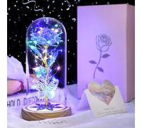 DOUUCO Preserved Rose Gifts for Women, Light Up Rose for Mothers Day Rose, LED Eternal Galaxy Rose in Glass Dome Preserved Flower Valentine's Day Birthday Gifts for Her Mum Wife Friends