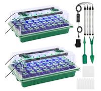 DOUUCO Seed Trays with Grow Light, 2 Pack 80 Cells Propagators Trays with Heightened Lids, Seedling Starter Growing Trays Adjustable Window 2 Meters Timing Controller for Greenhouse Gardens Green