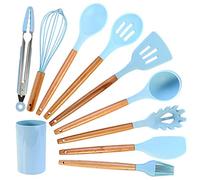Douup Silicone Cooking Utensils Set, 10Pcs Kitchen Utensil Set with Holder, Non-Stick Cookware, Heat Resistant Kitchen Gadgets Utensil Gift,Light Blue