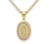 DouuYuhet 18K Gold Plated Flat 3mm Virgin Mary Guadalupe Pendant Necklace Christian Jewellery, Stainless Steel, Cubic Zirconia
