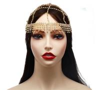 DouuYuhet Gold Rhinestones Tassel Headband Sparkly Crystal Headpiece Head Chain Sequin Boho Head Chain Jewelry Prom Costume Hair Band Hair Accessories for Women and Girls (01-Gold)