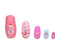 DouWen MO 5Pcs Cute Nesting Dolls, Hand Made Wooden Dolls with Cartoon Pattern, Unique Art Crafts for Home Decoration, Gift for Birthday Christmas Halloween, Smooth Polished Edges Bu