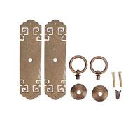 DouWen MO Chinese Brass Cabinet Handles, Vintage Style Cabinet Backplate Strip Pulls, Lucky Pattern Retro Vertical Antique Bronze Hardware for Drawer, 2 Sets with Screws and Nails for Woodwo