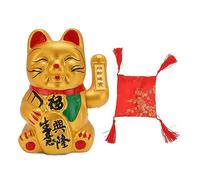 DouWen MO Golden Battery Powered Fortune Cat, Waving Hand Good Luck Decor, Hand Painted Ceramic Wealth Cat for Restaurant Hotel Desk, Attracts Money and Customers (9 Inch)