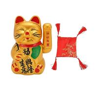 DouWen MO Golden Battery Powered Fortune Cat, Waving Hand Good Luck Decor, Hand Painted Ceramic Wealth Cat for Restaurant Hotel Desk, Attracts Money and Customers (7 Inch 1500mAh Li Ion Battery)