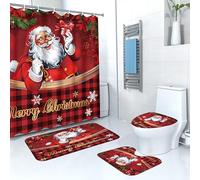 DouxiE 4-piece Christmas Bathroom Set, Christmas Shower Curtain Set,Shower Curtain With 12 Hooks