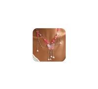 Douxsu Charm Layered Butterfly Choker Necklaces for Women, Vintage Purple Butterflies Beaded Flower Pendant Tassel Chain Necklace Y2K Jewelry Fairy Aesthetic Gift, One Size, Metal, No Gemstone