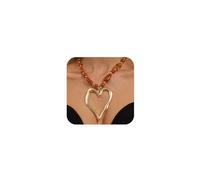 Douxsu Dainty Chunky Gold Big Heart Brown Resin Beads Choker Necklace for Women Trendy Vintage Y2K Large Hearts Necklaces Statement Party Prom Jewerly Gift, One Size, Metal, No Gemstone