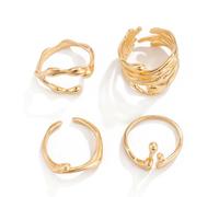 Douxsu Vintage Chunky Gold Liquid Metal Ring Set Stackable Women Trendy,Statement Silver Hollow Round Circle Open Knuckle Rings Punk Y2k Party Jewelry Gift, Metal, No Gemstones