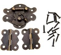 DOUYUANSHI Hasps Latch, 1Pc Bronze Jewelry Wooden Box Protective Cover Hasp Buckle + 2Pcs Cabinet Hinge Furniture Fitting Iron Retro Hardware