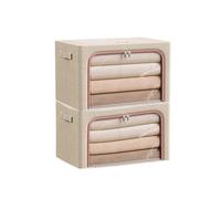 Douzi 2 Pack Clothes Storage Boxes Closet Organizers and Storage, Foldable Cloth Steel Frame Box for Storing Bedding,Blankets-Khaki-22L