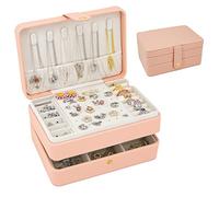 Douzi Jewellery Box Organiser Small Travel Jewelry Storage Case for Rings Earrings Necklace Bracelets Waterproof Faux Leather Jewellery Gift Box for Girls Women-Pink