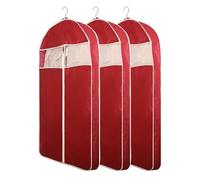 DOUZIO 3 Pack Breathable Garment Covers, Garment Bags for Hanging Clothes, Nonwoven Suit Bags for Closet Travel Dustproof Clothes Protector Covers for Coat, Dress, Fur(Size:108cm/42.5in,Color:Red)