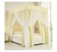 DOUZIO Canopy Bed Curtains, Bedroom Princess Mosquito Net with Frame 4 Poster Bed Canopy for Girls Bed Canopies & Drapes for Full/King/Queen Size Bed(Size:180×200×200cm,Color:Yellow)
