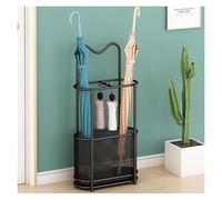 DOUZIO Umbrella Holder Sturdy Metal Umbrella Stand with 4 Hooks Walking Stick Holder Free Standing Umbrella Rack for Hallway, Home, Office Decor(Color:Black)